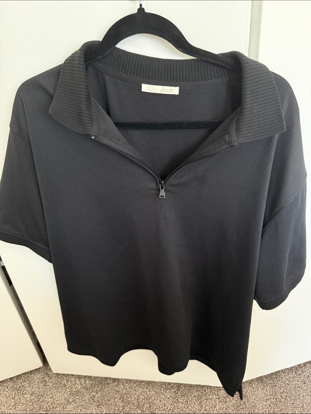 Zara Black Short-Sleeve Half-Zip Polo